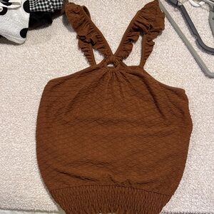 Brown Textured Sleeveless Top